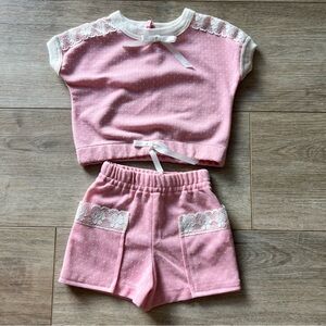 Vintage Carters Pink Lace Trim Two-Piece Set